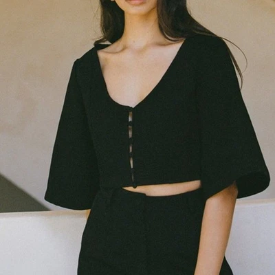 Sabo Keely Top crop flare sleeve womens Black (xsmall) minimalist chic party - Image 1 of 4