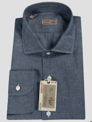 NEW BARBA NAPOLI BLUE LINEN COTTON SHIRT US 17.5 - EU 44 US63 - Image 1 of 4