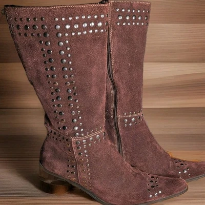 Botas Newport News Mujer 41 Tachonadas Marrón Gamuza Mi Pantorrilla Boho 8.5 Foto 1 de 4