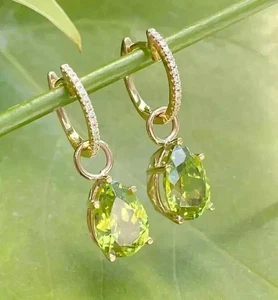 2.40Ct Pear Cut Green Peridot & Diamond Dangle Earrings 14k Yellow Gold Plated - Picture 1 of 1