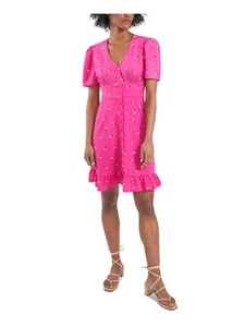 RILEY&RAE Womens Pink Button-front Short Sleeve V Neck Short Fit + Flare Dress 4 - Picture 1 of 11
