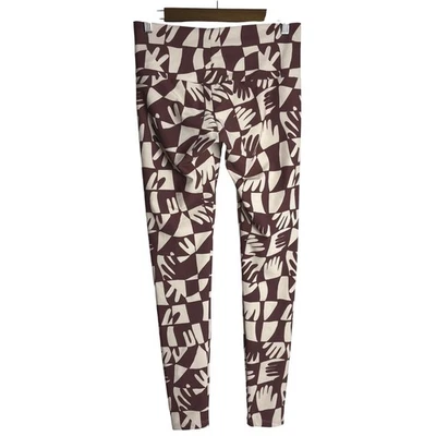 Dazey LA Cream Brown Hands Checkerboard High Waist Leggings Pants Women's L - Image 1 of 4