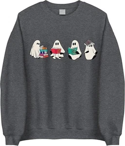 Carina Felpa da Lettura Fantasma Acotar Halloween Bookish Ghost Shirt GRANDE - Foto 1 di 2