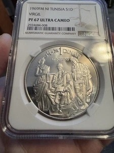 1967 FM NI Tunisia Silver Dinar Virgil NGC PF67 Ultra Cameo - Picture 1 of 2