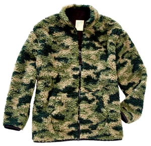 THEREABOUTS Boys L Green Camo Sherpa Zip Fleece Long Sleeve Shirt Jacket NWT - Picture 1 of 6