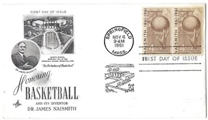 2 '61 FDCs Dr. James Naismith Inventor of Basketbal on ArtCraft SC#1189 #2 - Picture 1 of 2