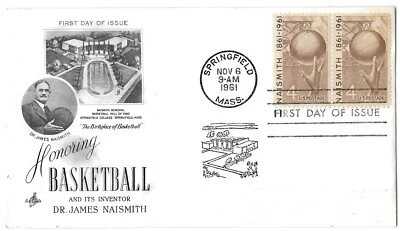 2 '61 FDCs Dr. James Naismith Inventor of Basketbal on ArtCraft  SC#1189 #2 - Image 1 of 2