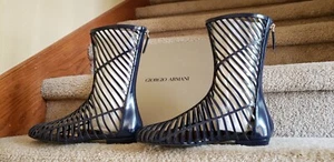 Sandalo nuovo con etichette/nuovo come giorgio Armani taglia 7 piatto 37,5 eu pelle verniciata made in italy - Foto 1 di 10