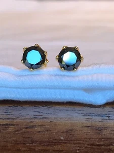14K OVER .925 BLACK MOISSANITE EARRINGS. 1.0 CT. 6.5MM. - Picture 1 of 4