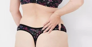 Cacique~New With Tags~Black Ditsey Tap Show Cotton Thong Panty~Size 10-12 (Lg) - Picture 1 of 5