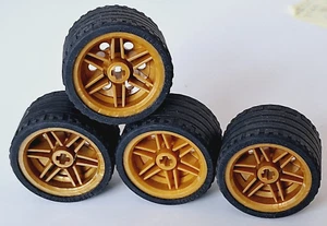 Lego 4 x Räder Rad Reifen 37x22 Felge perlgold 56145 61481 Zubehör 76012 71776 - Bild 1 von 1