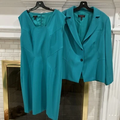 Traje de vestido y chaqueta Escada talla 46 usado en excelente estado azul verdoso profesional favorecedor Foto 1 de 4