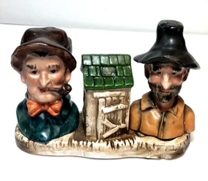 Vtg Japan Old Man and Woman Hobo Hillbillies Salt Pepper Shakers on Stand - Picture 1 of 8