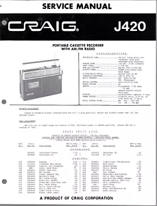 CRAIG J420, TRAGBARER KASSETTENREKORDER, MIT AM/FM RADIO, ORIGINAL SERVICEHANDBUCH - Bild 1 von 1