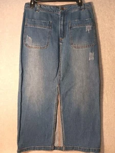 Rachel Roy Women Hi-Rise Stretch Slit Maxi Denim Skirt Size  10 Blue - Picture 1 of 13