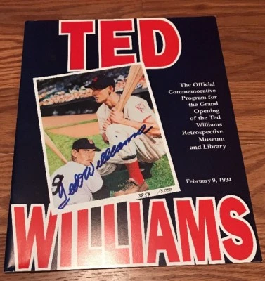 Medias Rojas - Ted Williams Firmado 2/9/94-Ted Williams Museo PROGRAMA FIRMADO JSA LOA Foto 1 de 3