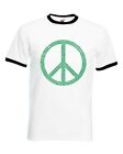 Peace Symbol Marijuana Leaf Men's Contrast Ringer T-Shirt