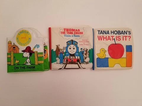 Vintage Snoopy and Woodstock/Thomas The Tank/What Is It? Vinyl Books Lot of 3 Cover
