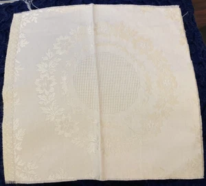 11" Square Ivory Satin Flowery Fabric with 3 3/4" Cross stitch center - Picture 1 of 2