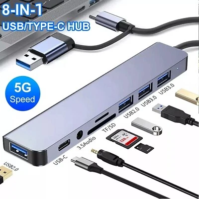 7/8 Port USB-C Hub Adapter - 5G Speed Multi Splitter for PC, Laptop & MacBook US - Image 1 of 4