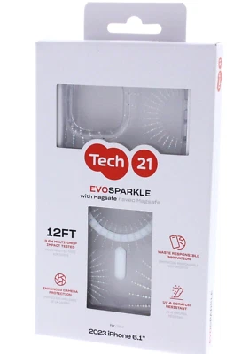 Tech21 EVO SPARKLE Case for iPhone 15 LUNAR CLEAR for Magsafe New - Image 1 of 4