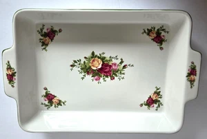ROYAL ALBERT Rechteck Bäcker OLD COUNTRY ROSES Grüner Rand Kasserolle - Bild 1 von 7