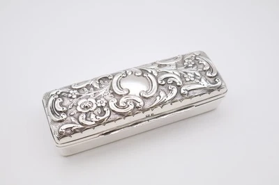 Linda caixa de joias antiga de prata maciça com marca Hallmark Birmingham 1900 - Imagem 1 de 4