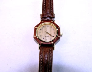 Ekmar Women's Watch Vintage Wooden Octagonal Face Brown Leather Strap - Picture 1 of 5