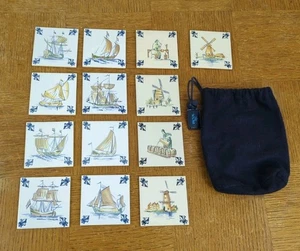 Vintage Set of 13 KLM Airlines Dutch Delft Ceramic POLICHROME Tile Coasters - Foto 1 di 14