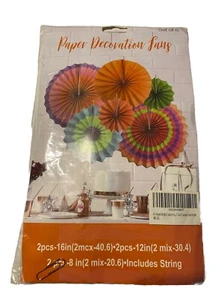 6 PCS Colorful Hanging Paper Fan Decorations Rainbow Colors New - Picture 1 of 2