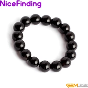 Natürlicher schwarzer Onyx Achat Perlen Stein dehnbares Armband 7 1/2" Charm Schmuck - Bild 1 von 34