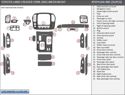 TOYOTA LAND CRUISER FIT 1998-02 COM SISTEMA DE NAVEGAÇÃO INTERIOR PAINEL DE MADEIRA KIT DE ACABAMENTO 31PS - Imagem 1 de 4