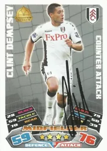 TARJETA COLECCIONABLE CLINT DEMPSEY FIRMADA FULHAM 2011/2012 MATCH ATTAX + CERTIFICADO DE AUTENTICIDAD - Imagen 1 de 1