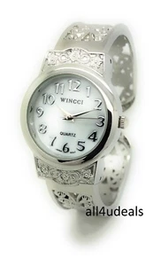 Wincci Ladies Elegant Metal Bangle Cuff Fashion Quartz Analog Watch Pearl Dial - Picture 1 of 13