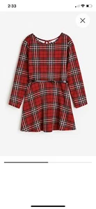 Abito rosso a quadri in jersey con cintura H&M bambina taglia 3/4T - Foto 1 di 7