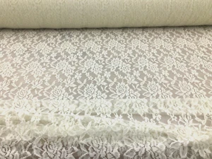Embroidered Stretch Lace Apparel Fabric Sheer Floral Ivory TT314 - Picture 1 of 1
