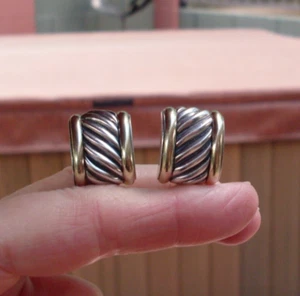 Retired David Yurman Curved Cigar Band Earrings - 14K/925 - Omega Backs - Picture 1 of 7