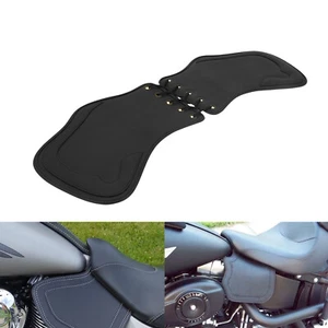 Universal Black Leather Heat Saddle Shield Deflector For Harley Sportster Suzuki - Picture 1 of 12