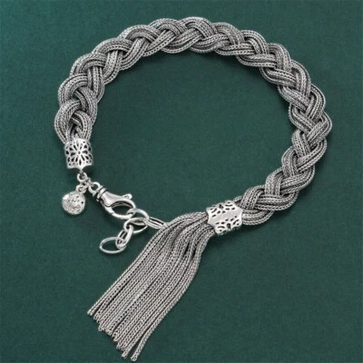 Pure S925 Sterling Silver Chain 10mm Wheat Tassel Link Bracelet 29-30g 7.9-9.4in - Image 1 of 4