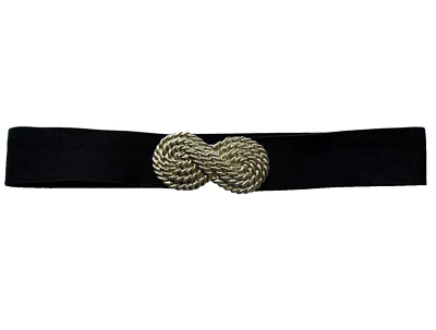 VINTAGE WOMENS 80’s BLACK ELASTIC BELT GOLD TONE ROPE BELT BUCKLE 2” x 30” - Image 1 of 4