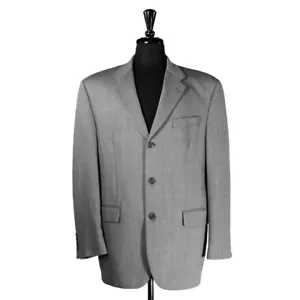 Chaps Ralph Lauren Mens Blazer Gray Herringbone Wool Lined Jacket Sport Coat 44R - Picture 1 of 8