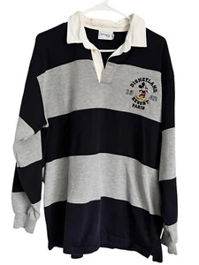 Vintage Disneyland Paris Rugby Polo 90s Striped Navy White Disney Y2K L/XL Shirt - Picture 1 of 11