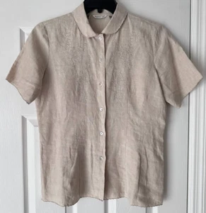 Vtg Richard Malcolm Beige Canvas Shirt 100% Irish Linen Embroidered Top Size M  - Picture 1 of 6