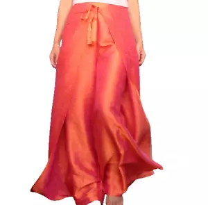 Womens Thai Silk Fisherman Pants Palazzo Wrap Orange Festival Wide Leg Trousers - Picture 1 of 5