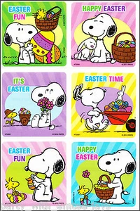 Snoopy Stickers x 6 - Easter Party Favours - Snoopy Easter Eggs Stickers Loot - Picture 1 of 2
