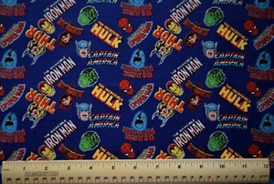 Camelot Marvel Super Heroes Tossed Hulk Thor Blue By the 1/4 yard cotton fabric - Picture 1 of 2