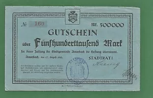 04 036 Notgeld Stadt Amorbach 500 000 Mark, 17.8.1923, KN rot 3-stellig, Bayern - Bild 1 von 2