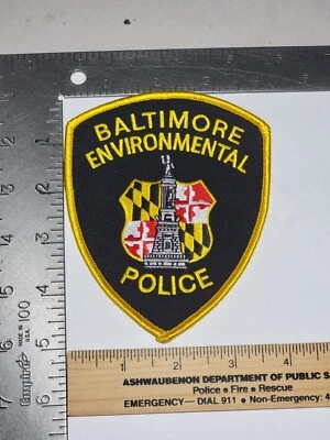 Bin2 B10 Police patch Maryland Environmental Baltimore MD Bright Yellow Border  - Image 1 of 2