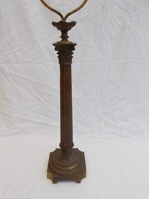 PIED LAMPE COLONNE CORINTHIENNE GAZ EMPIRE BRONZE FRENCH ANTIQUE XIX VINTAGE - Photo 1/4