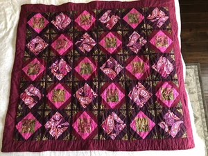 Small Quilt Handmade Pink Purple Burgundy 2685 - Foto 1 di 10